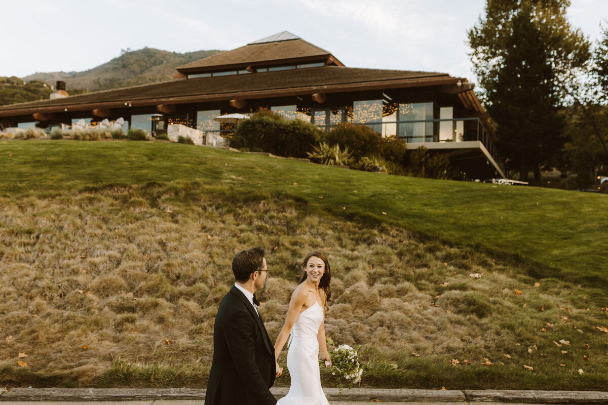 Couple Walking after ceremony ay Carmel Valley Ranch
