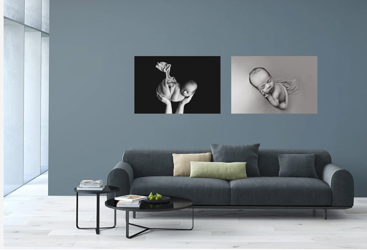 Living room with four framed pictures from families photography session