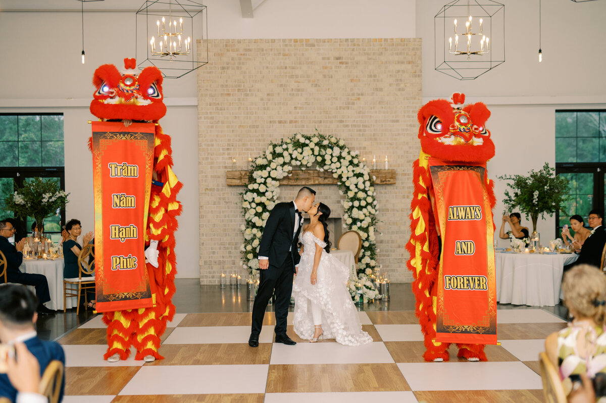 cultural Chinese dragon dance during a wedding