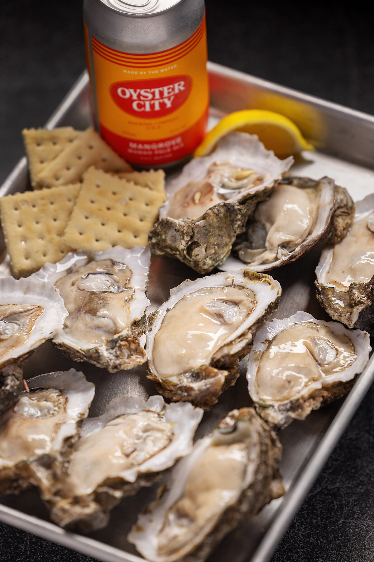 Oysters laid out on a platter