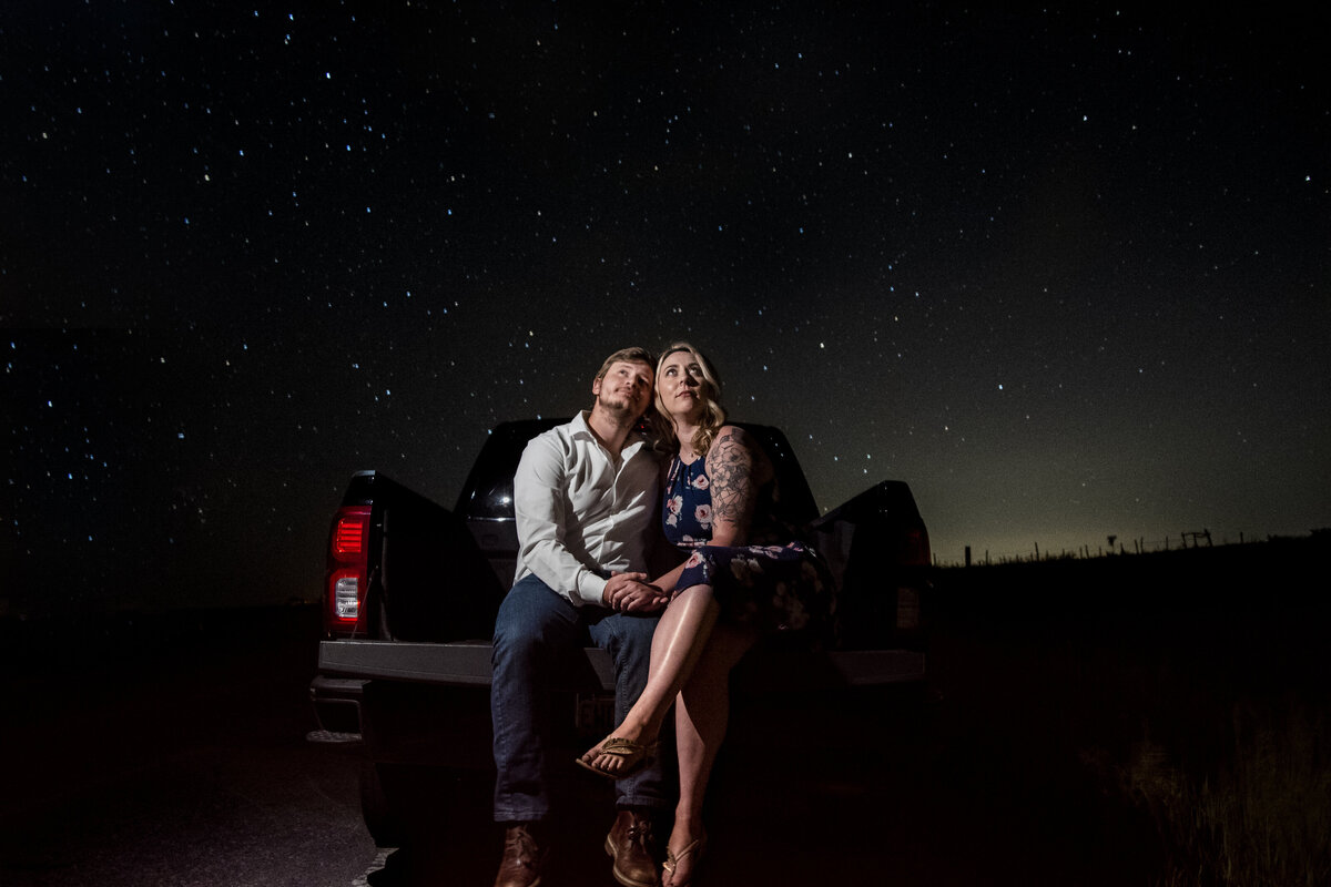 Couples session under the stars in Eastern Colorado in the summer