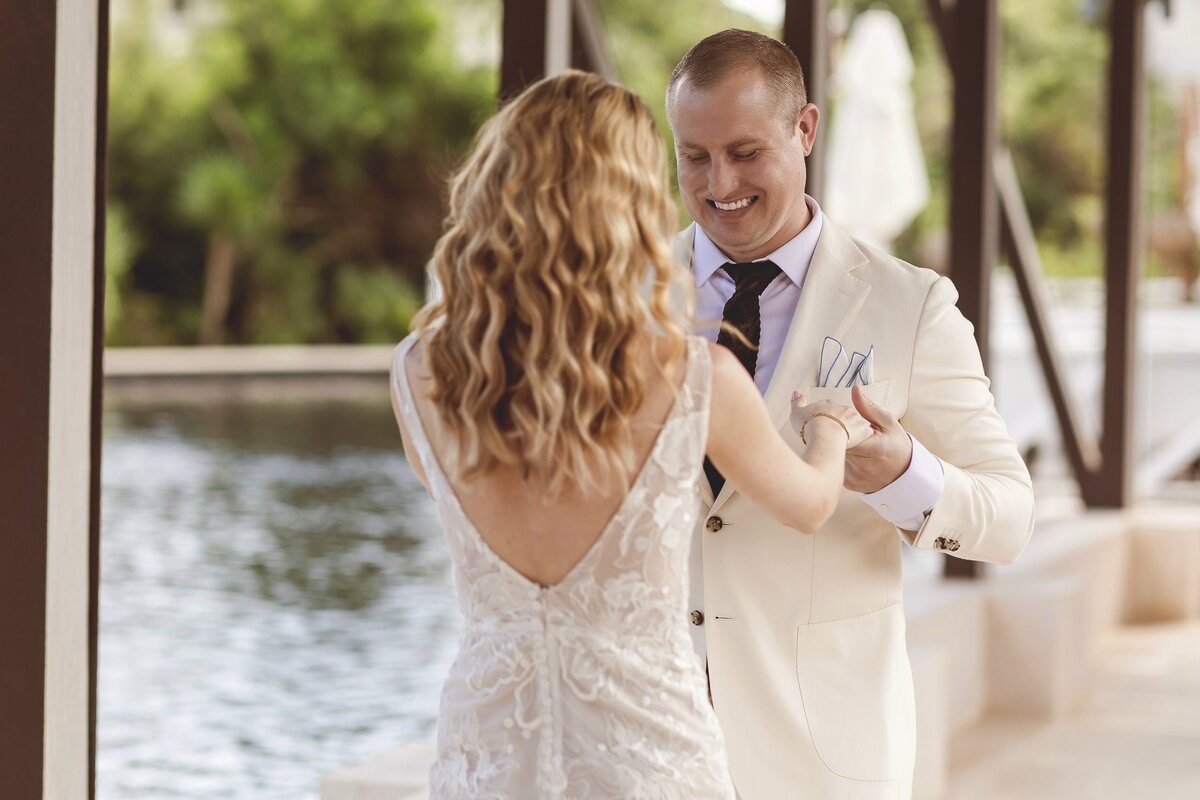 Bride and grooms first look at Riviera Maya Wedding