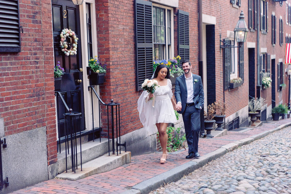 Boston cobblestone street elopement