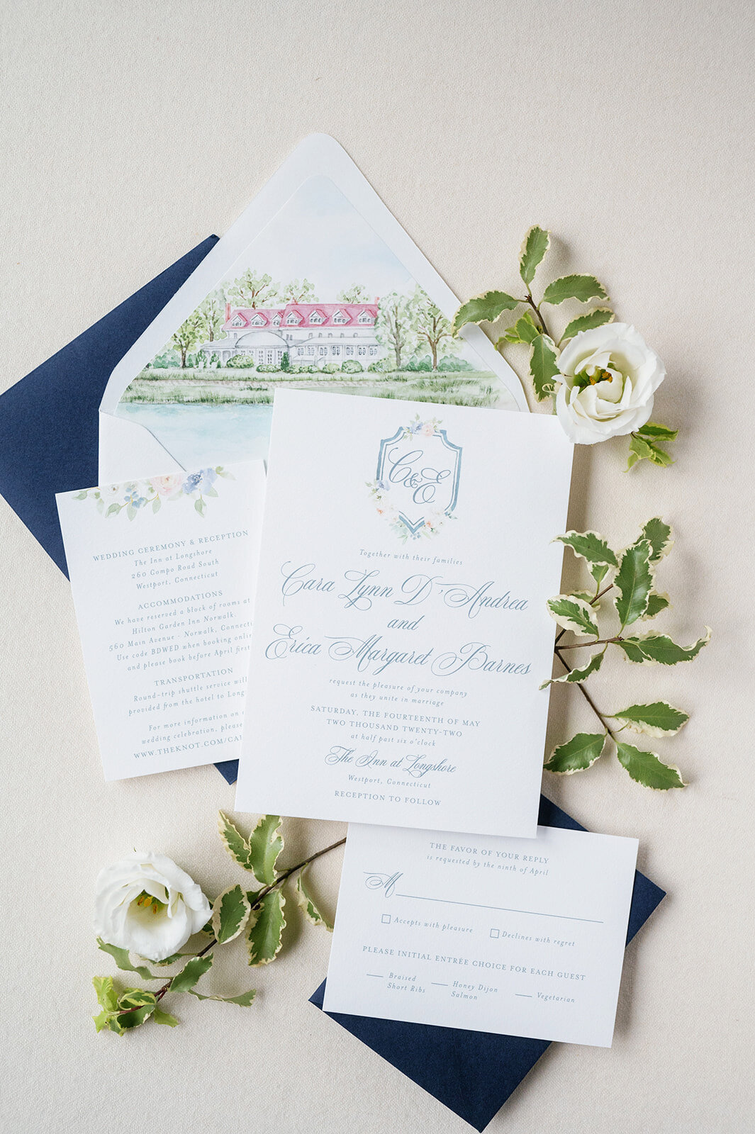 longshore watercolor wedding invitation envelope liner