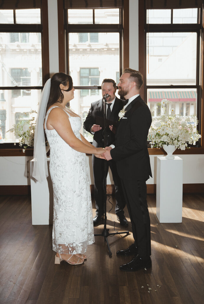 Ceremony at The Garret, historical and sophisticated, Calgary, Alberta wedding venue, featured on the Brontë Bride Vendor Guide.