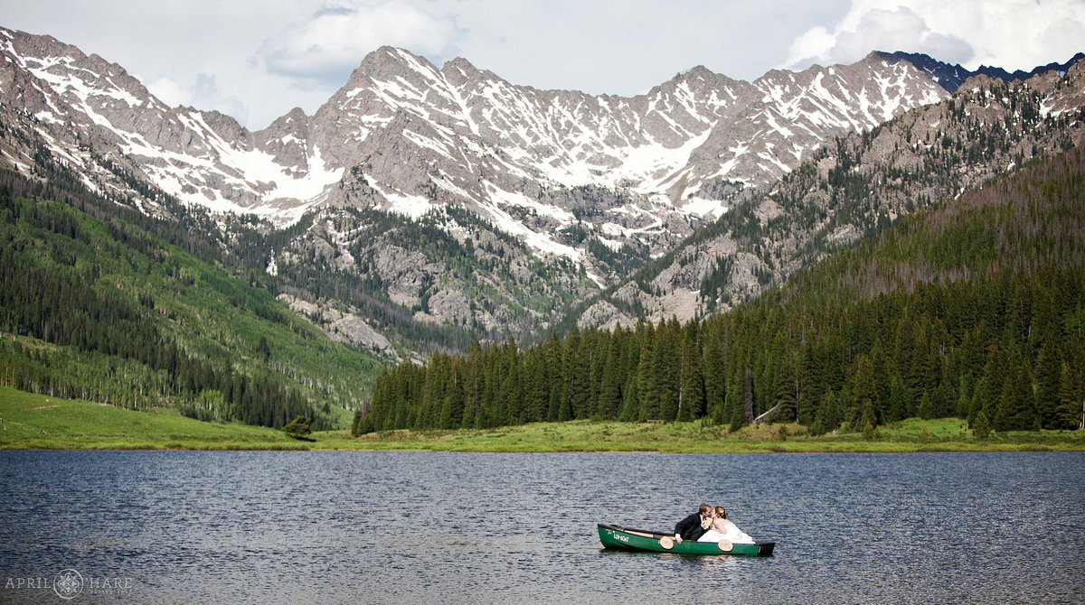 Vail Colorado Wedding Photographer Canoe on the Lake at Piney River Ranch
