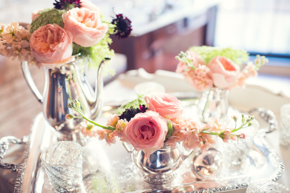 wedding flowers in tea cups