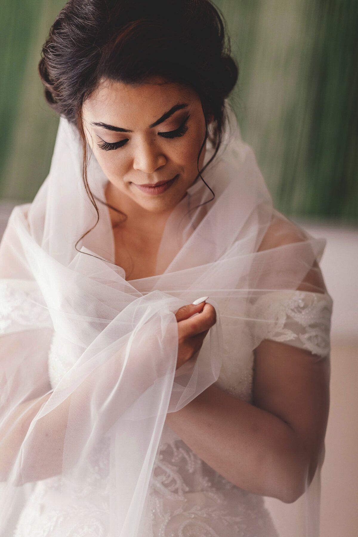 Portrait of bride in veil at Cancun wedding