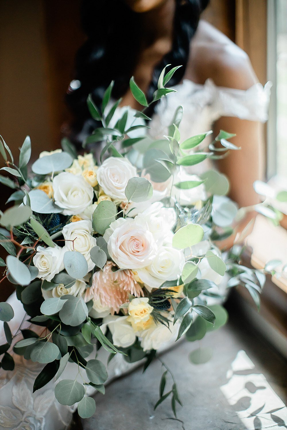 bridal bouquet pink ecalyptus