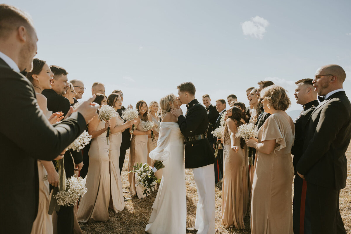 Bride and groom with wedding party at the St vrain, Longmont wedding venue