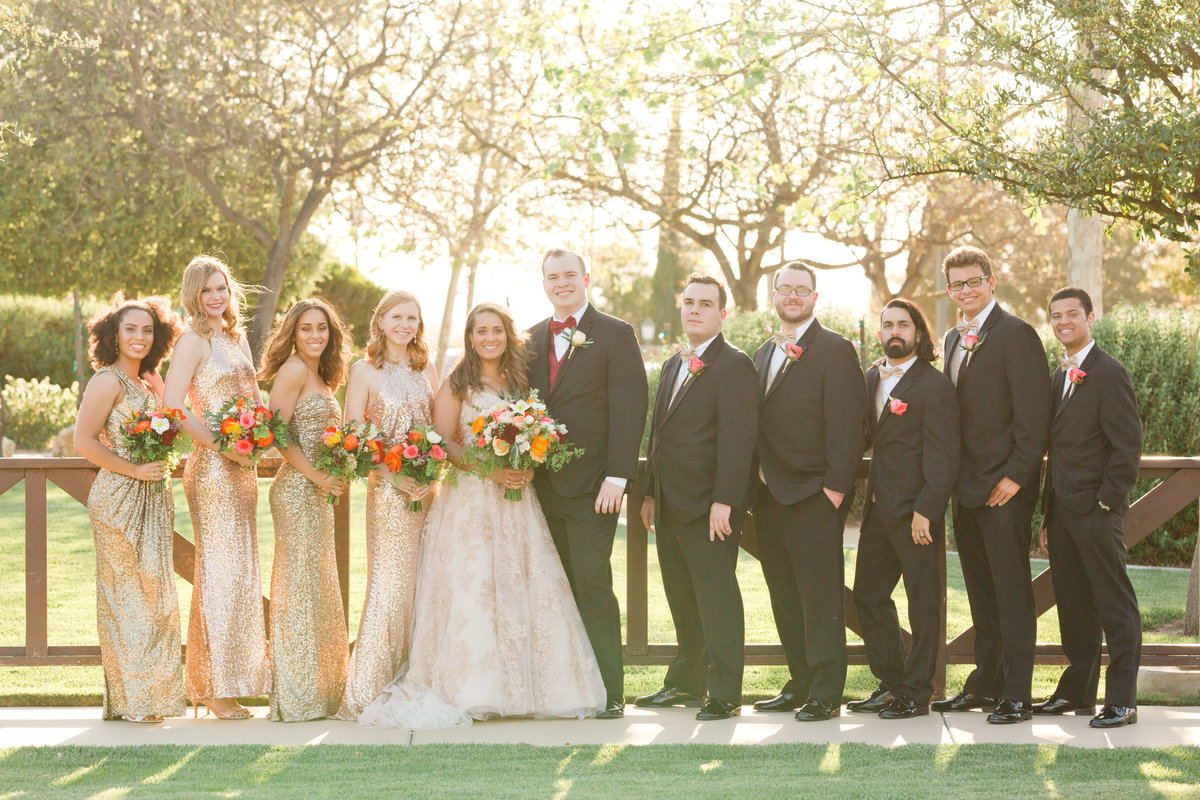 bridal party during golden hour portraits