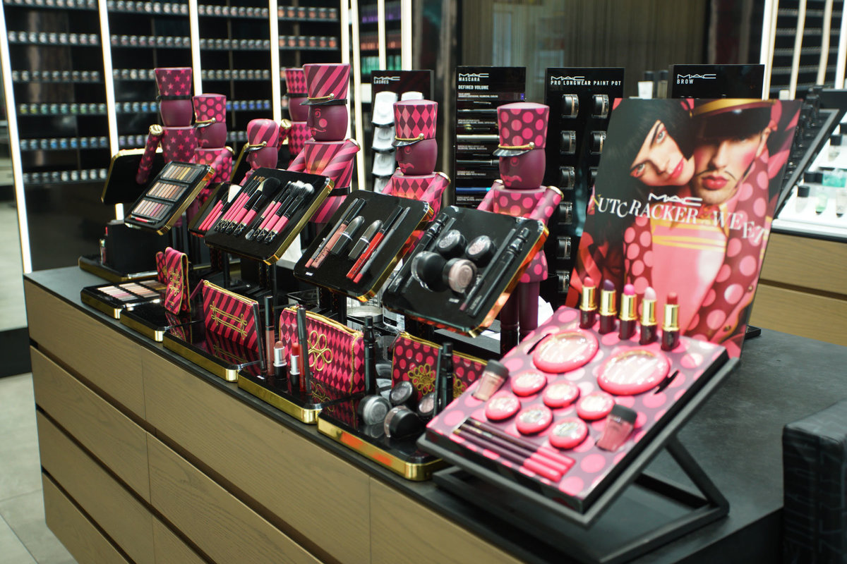 Promo shot of makeup product counter for MAC Cosmetics. Photo by Ross Photography, Trinidad, W.I..