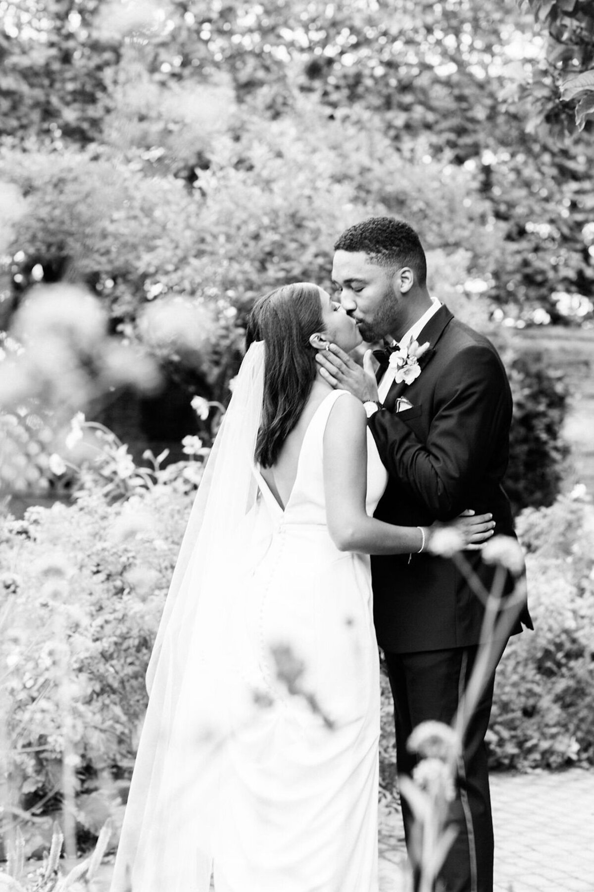 Black and White Bridal Portrait at Luxury Chicago North Shore Outdoor Wedding Venue