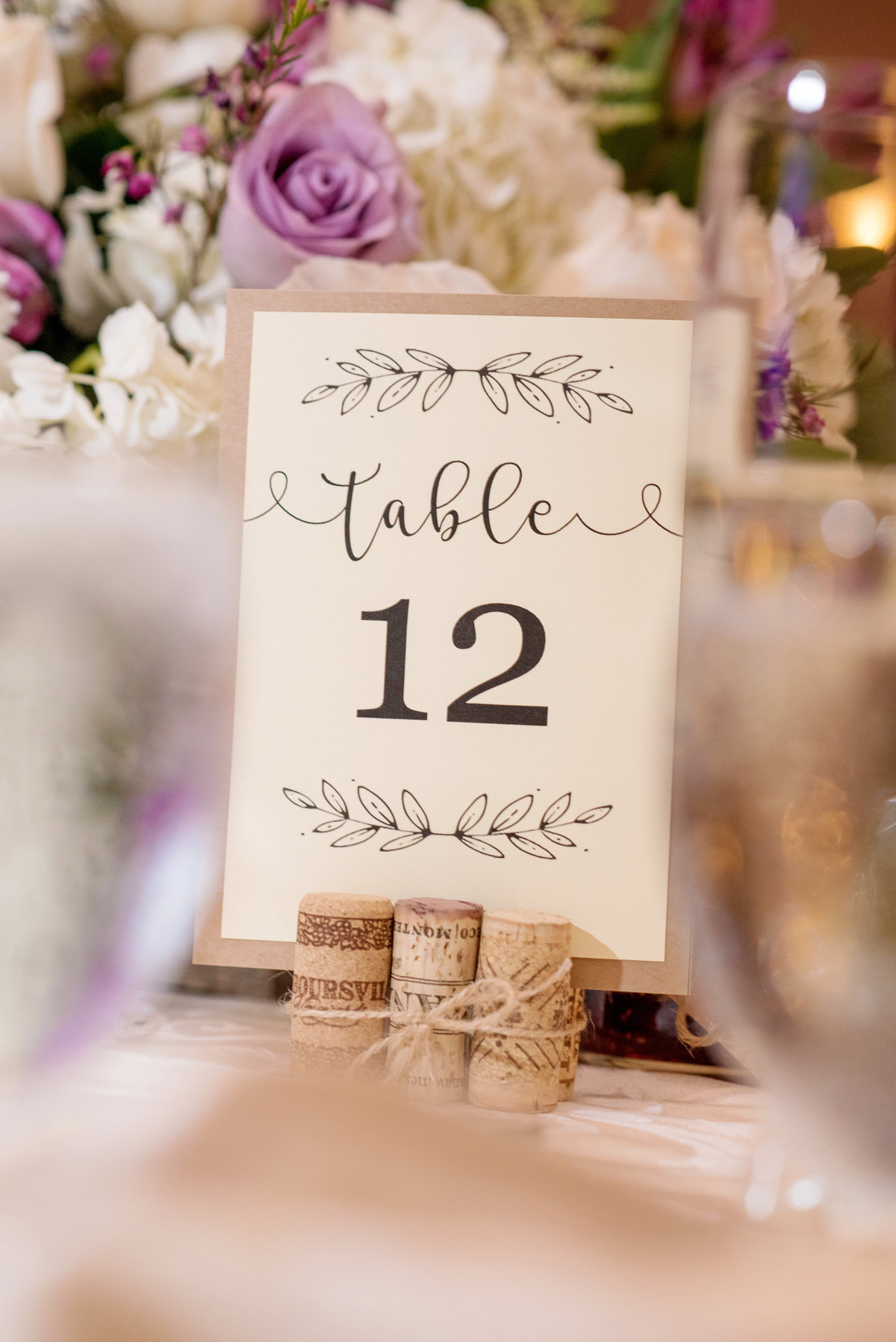 table numbers of wedding reception at Willow Creek Golf and Country Club