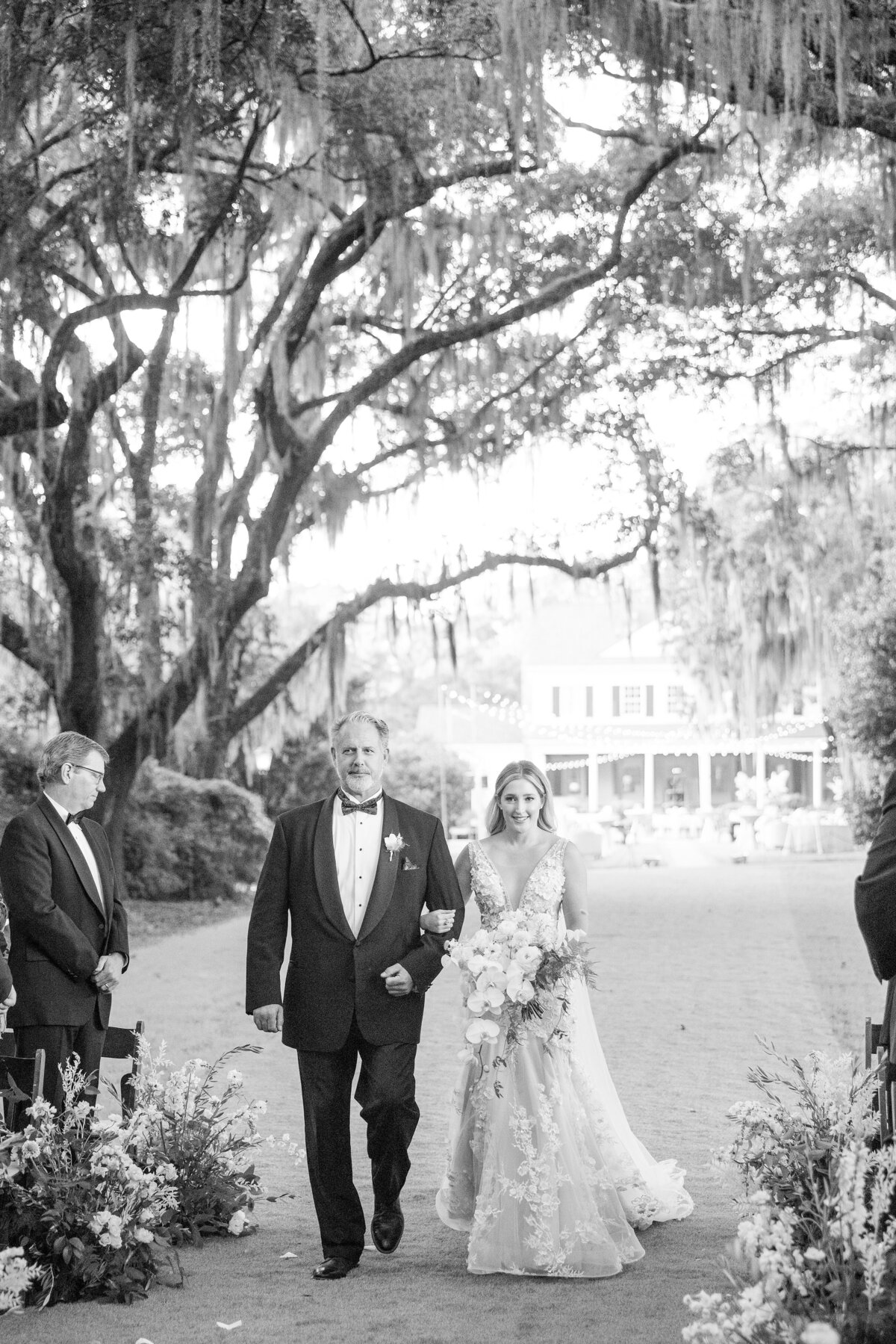 bride + dad walking down the aisle at legare waring house