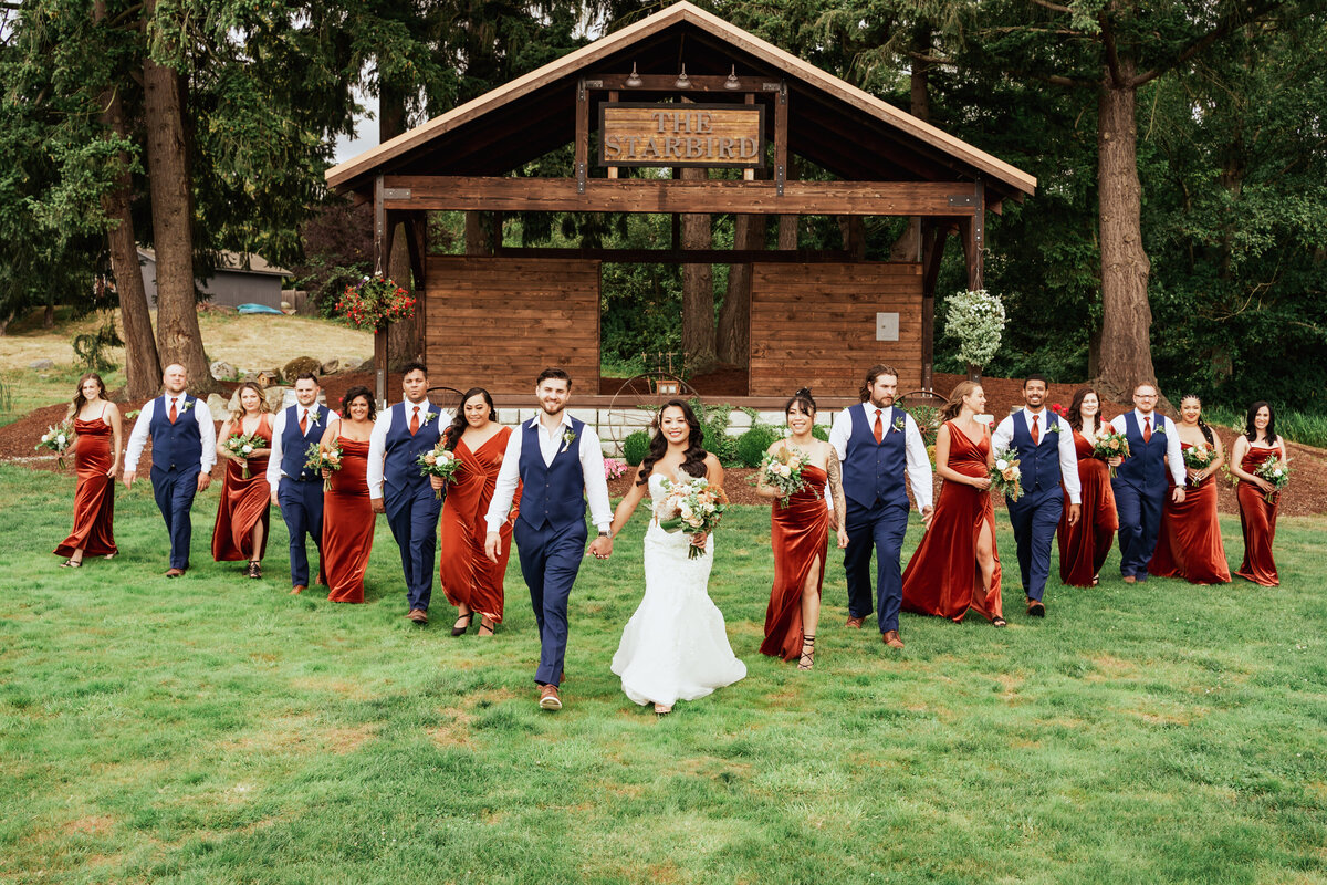 Large photo of bride and groom and wedding party