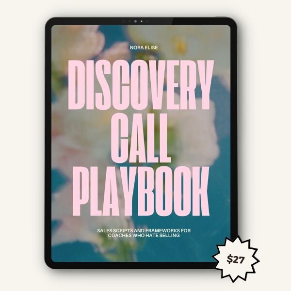 Discovery Call Playbook digital template Digital product mockup: Discovery Call Playbook, a sales framework template for service providers, priced at $27