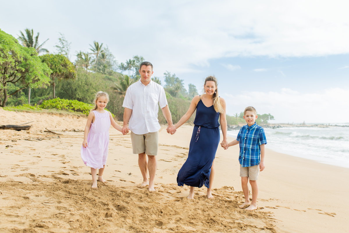 Kauai Family Portraits walking on the Beach