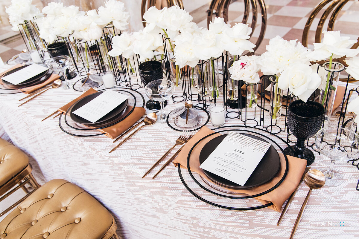 Oh Niki Occasions Wedding Inspiration, Black White and Copper Miami Wedding Decor photographed by Stanlo Photography for MunaLuchi Bride