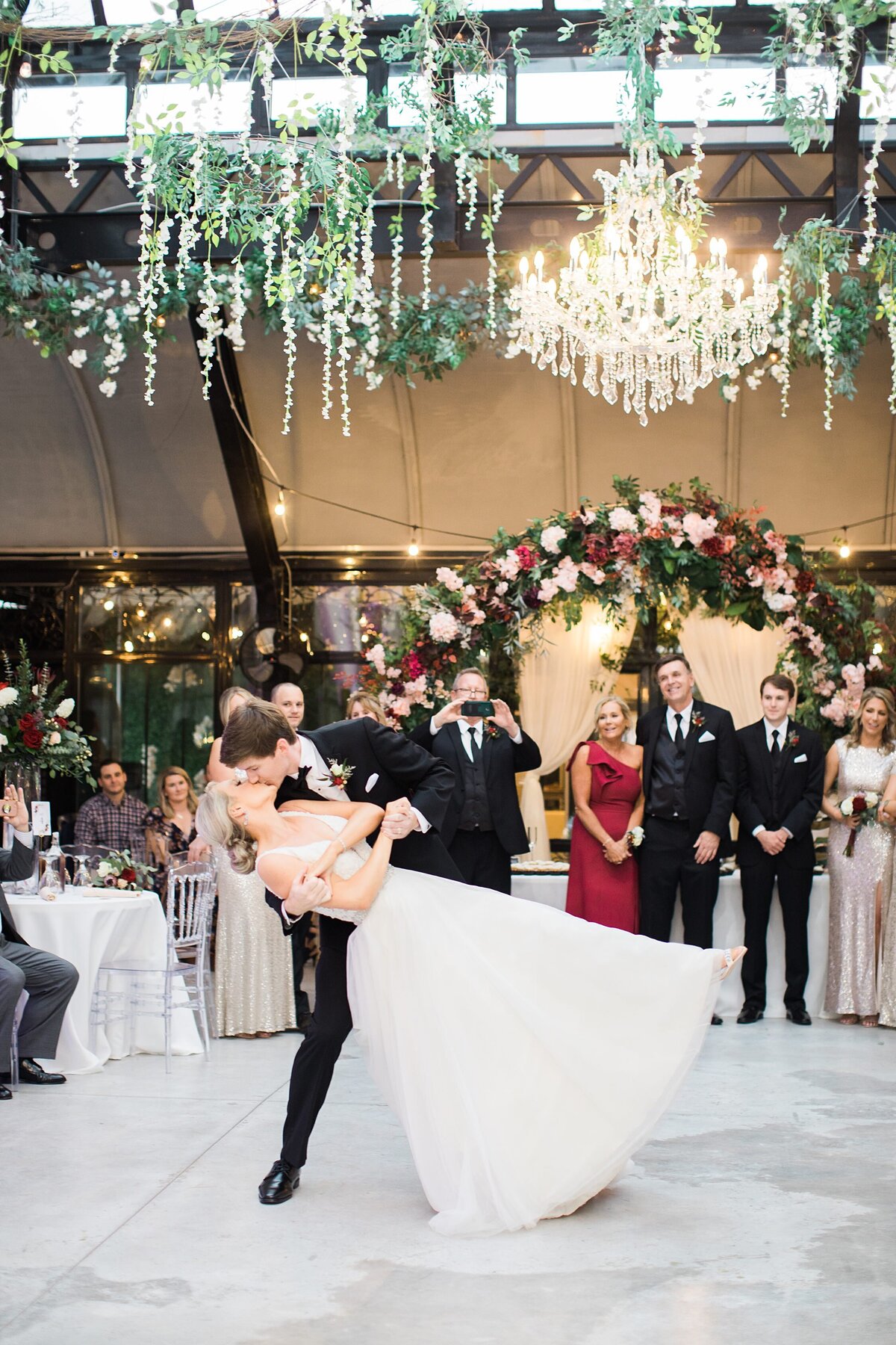Greenville  Wedding Photographer, groom dipping bride during first dance