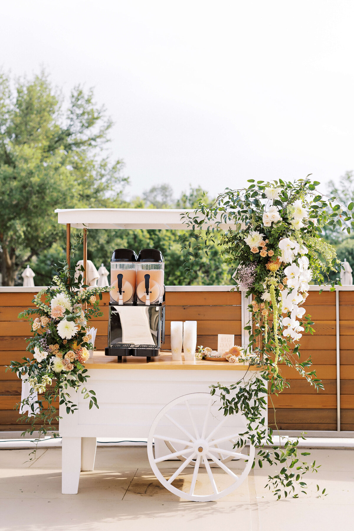 drink cart at colorful spring wedding