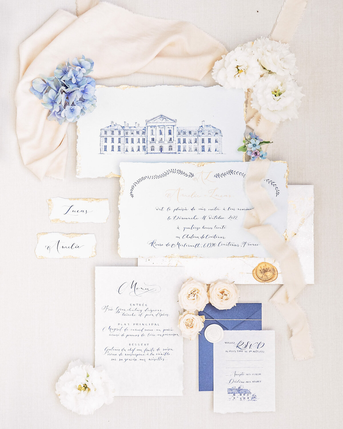 05 Chateau_de_courtomer_wedding_stationery_Blue_Peach_Gold_Victoria_Amrose  (1)