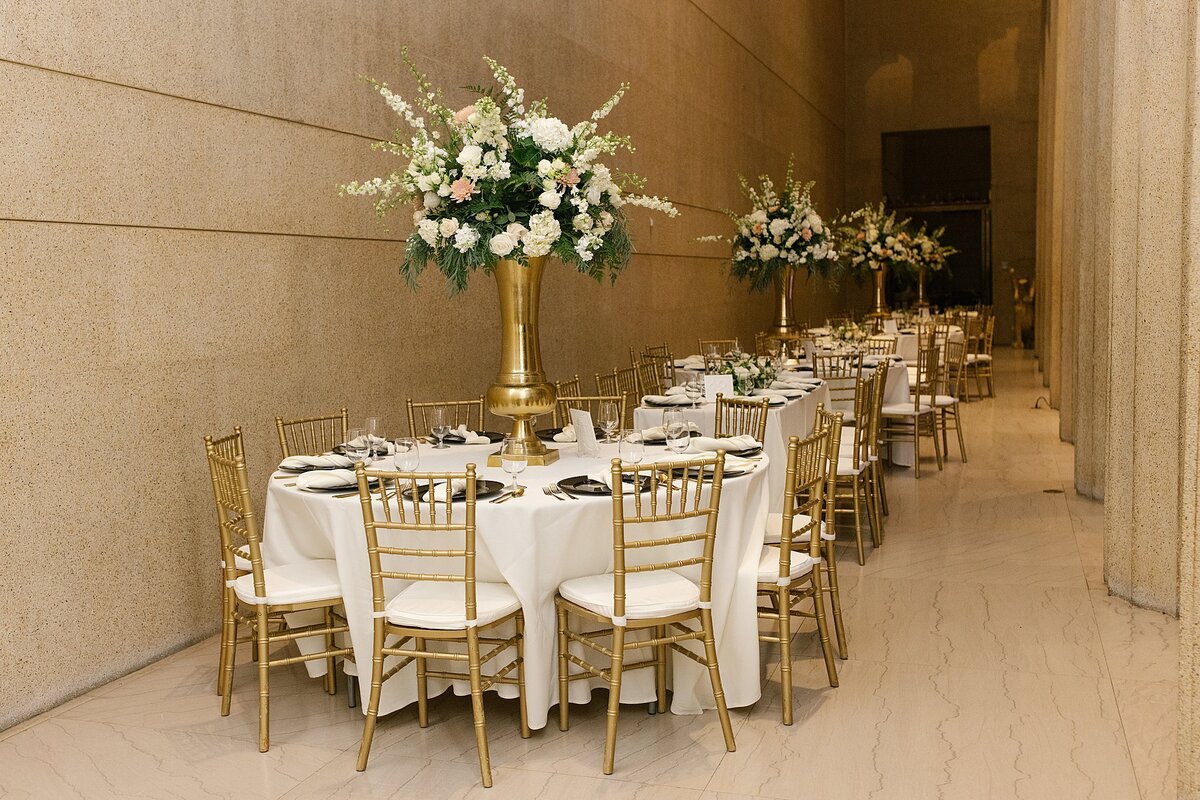 Elegant gold and ivory wedding reception at The Parthenon Nashville