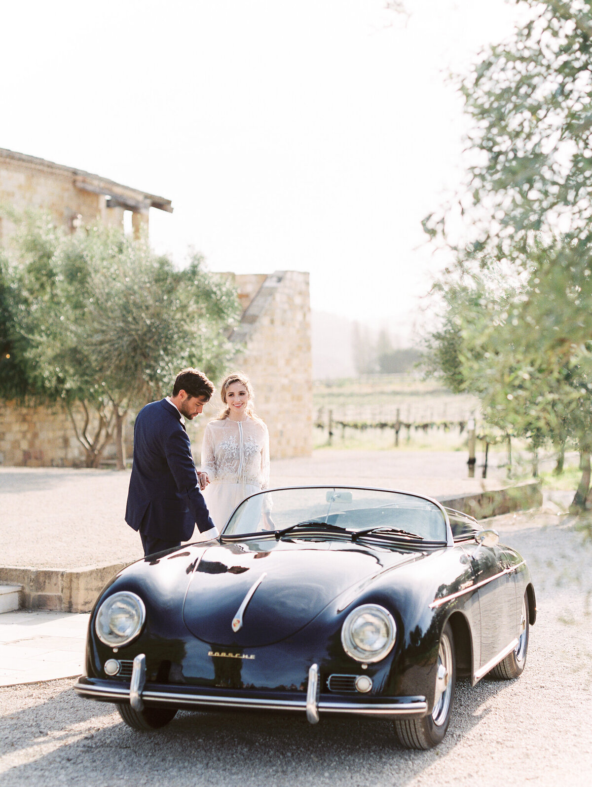 vintage car wedding at Sunstone Winery wedding photographer