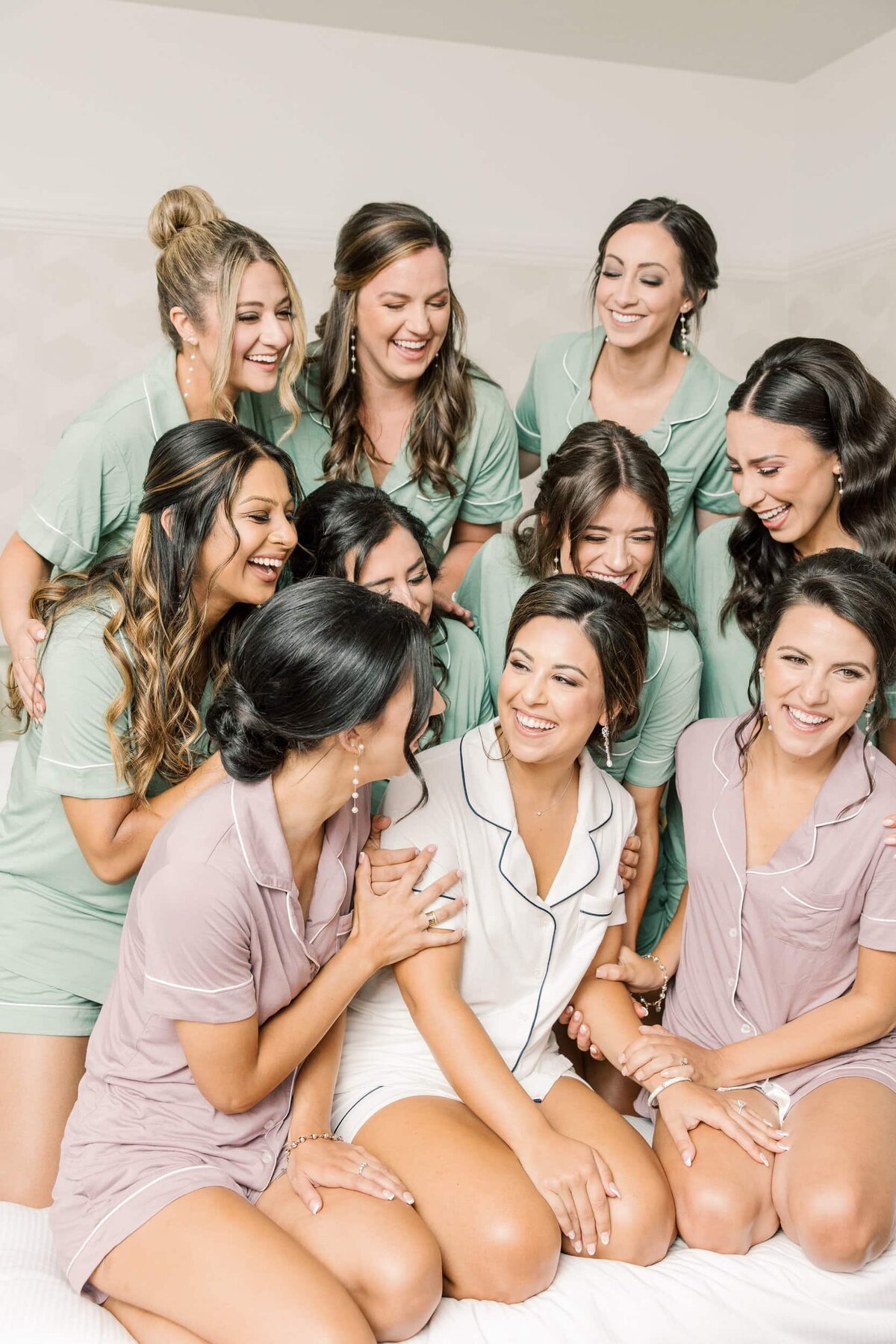 Bride and bridesmaids getting ready