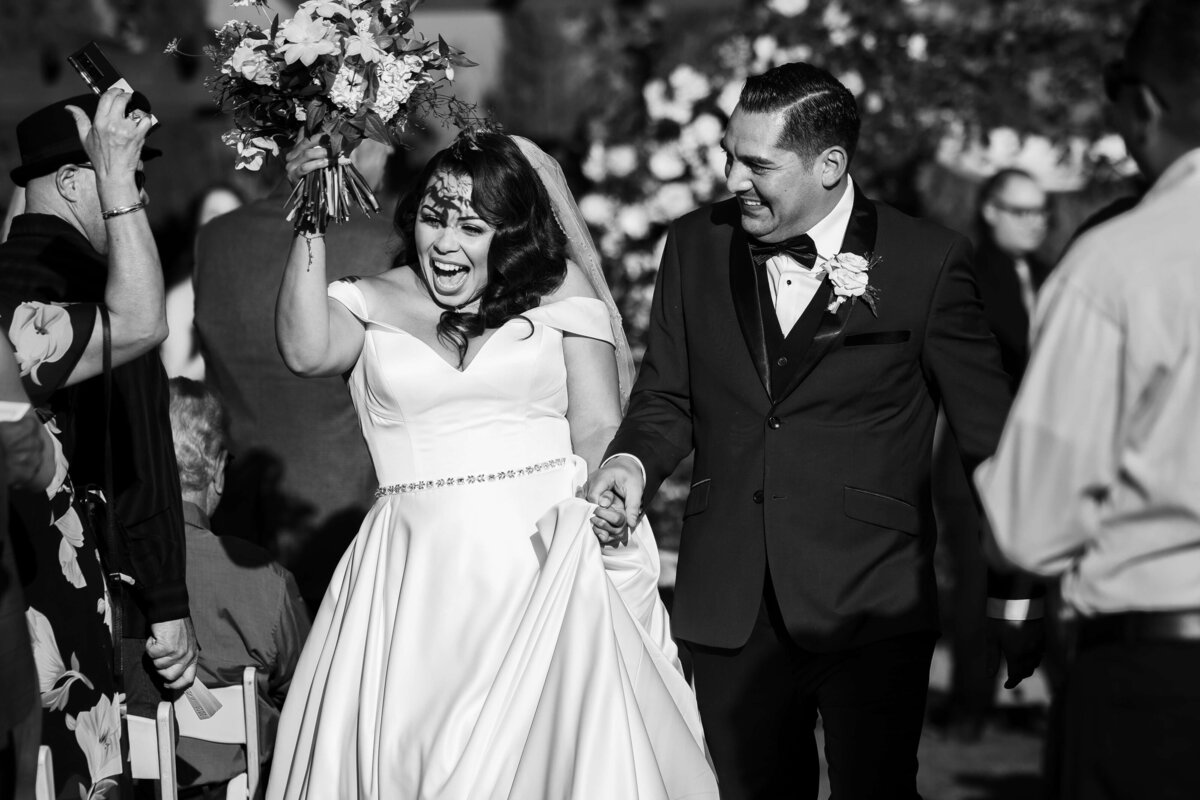 bride and groom just married after san diego wedding ceremony