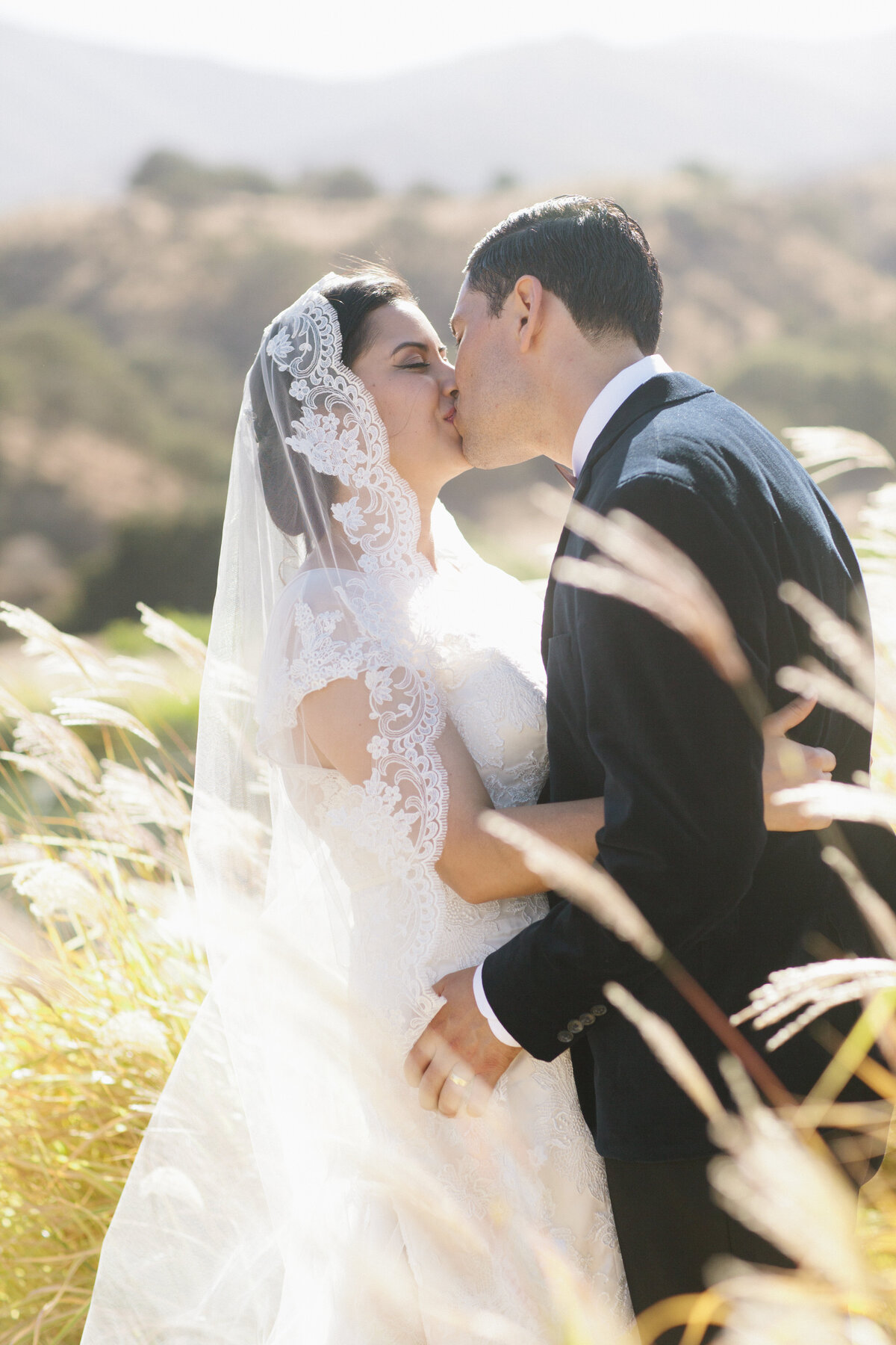 Carmel Valley Wedding Photographer bride veil groom
