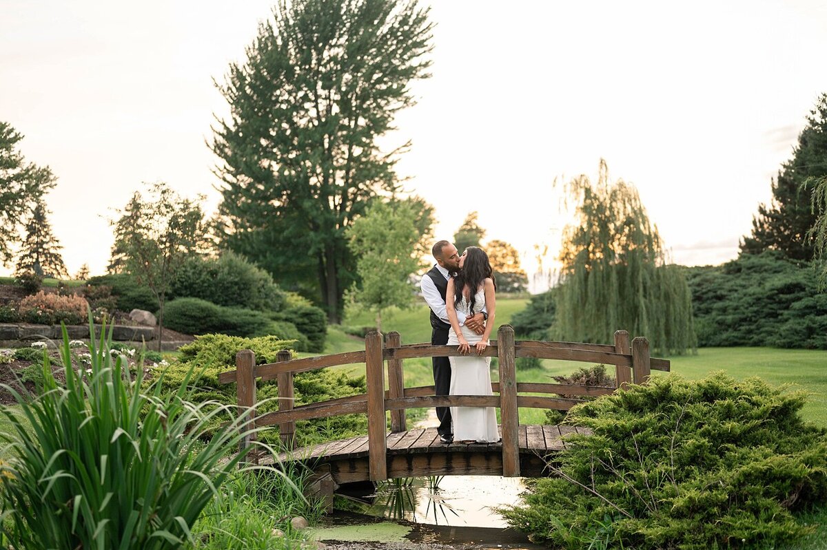 Sunset bride and groom at Everhart Gathering Place
