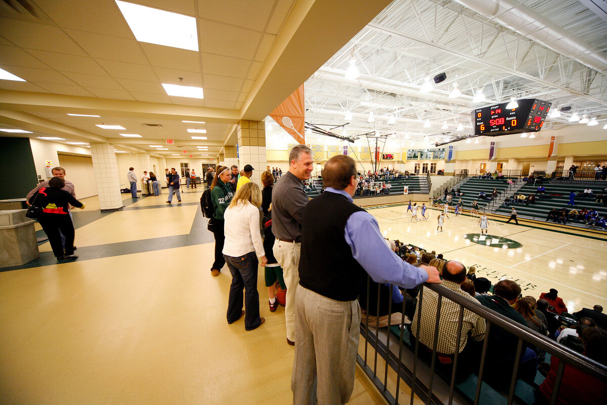 mezzanine level of the gymnasium at the Wesleyan School Athletics building