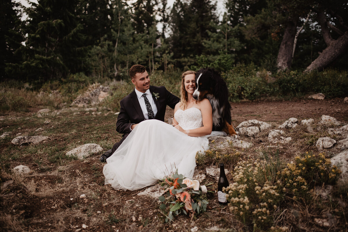 Jackson Hole Photographers capture bride, groom and dog for family portraits