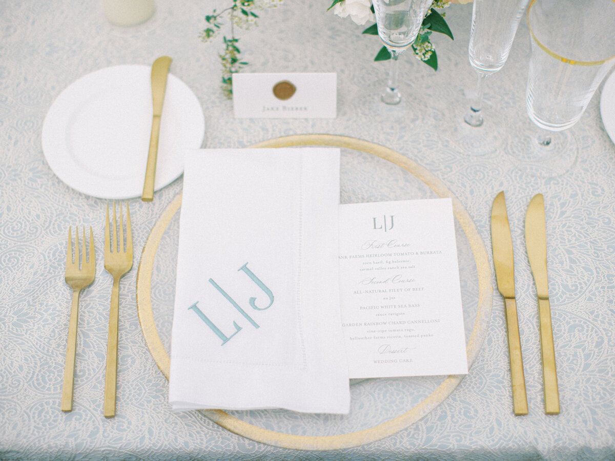 classic carmel by the sea monogram wedding menu