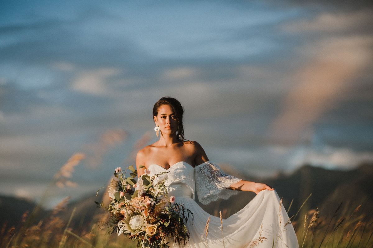 Golden hour styled wedding shoot in Montana, amongst the mountains.