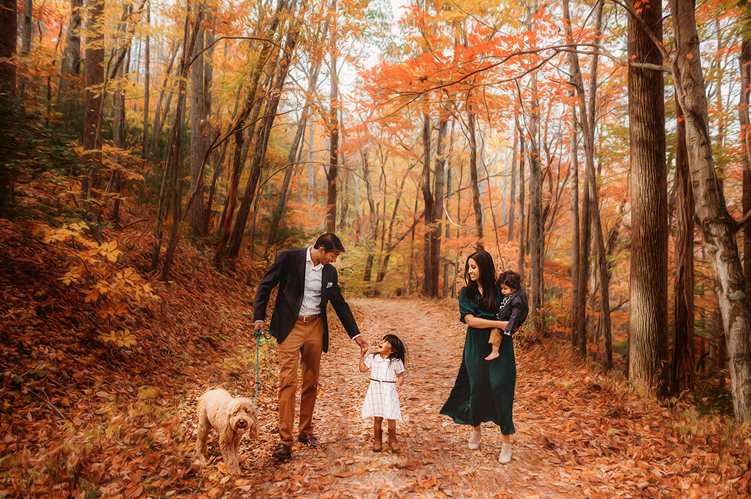 Family walks together for portraits