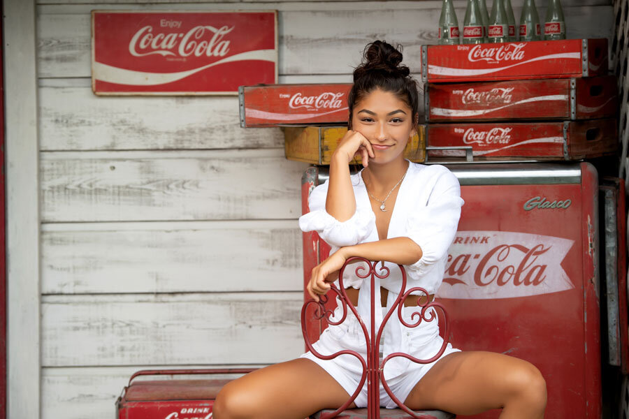 vintage coke products outdoors senior girl