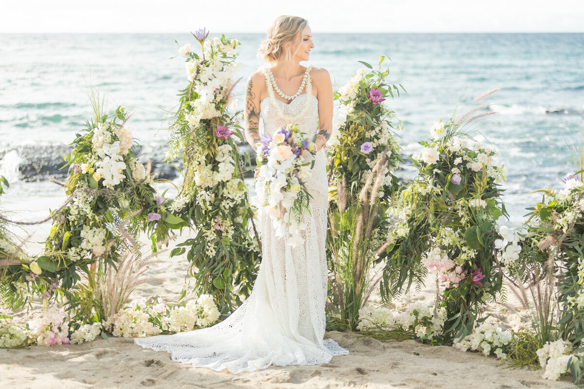 Big Island Wedding  with bride on the beach