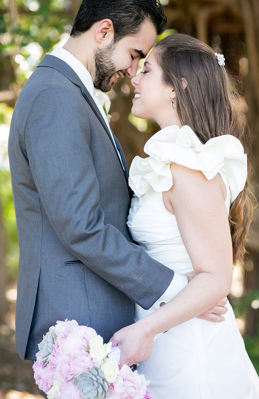 miami bride and groom with modern dress