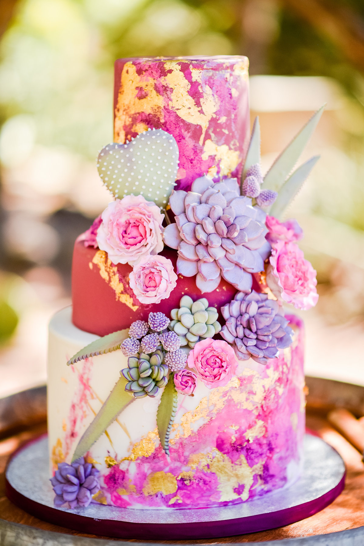 Cactus pink themed wedding cake close up Sedona Sky Ranch Lodge