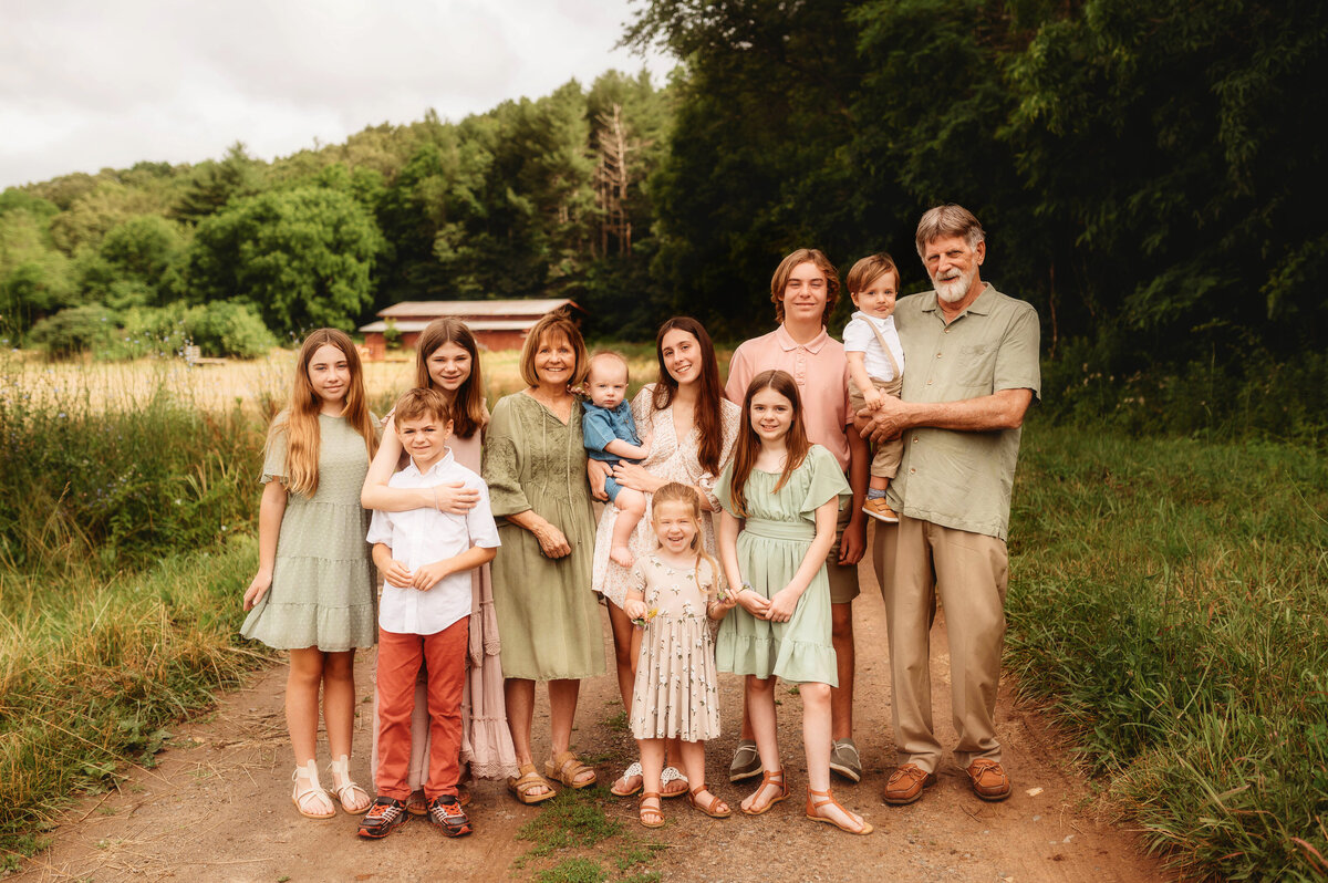 Grandparents pose with their grandchildren during Extended Family Photos in Asheville, NC.