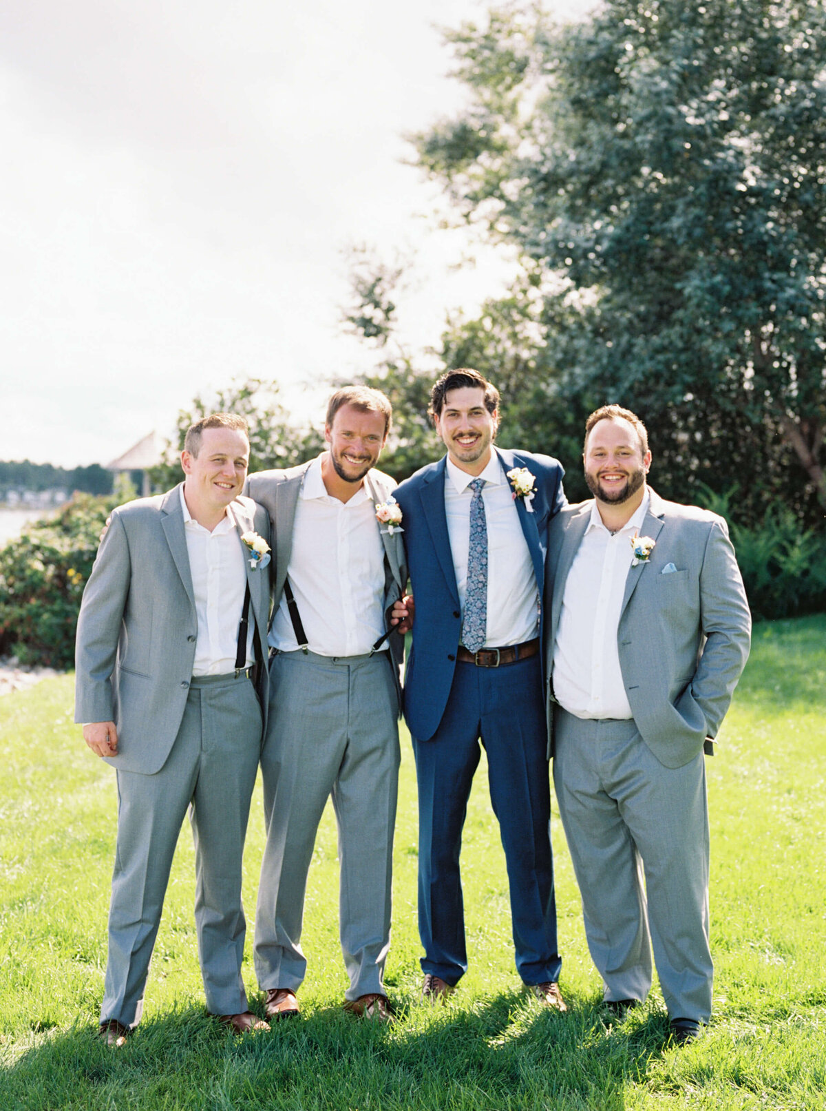 Groom with groomsmen at wedding at Oak Island Resort, Nova Scotia