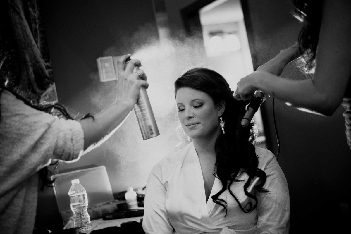 Spraying Parksville Brides Hair