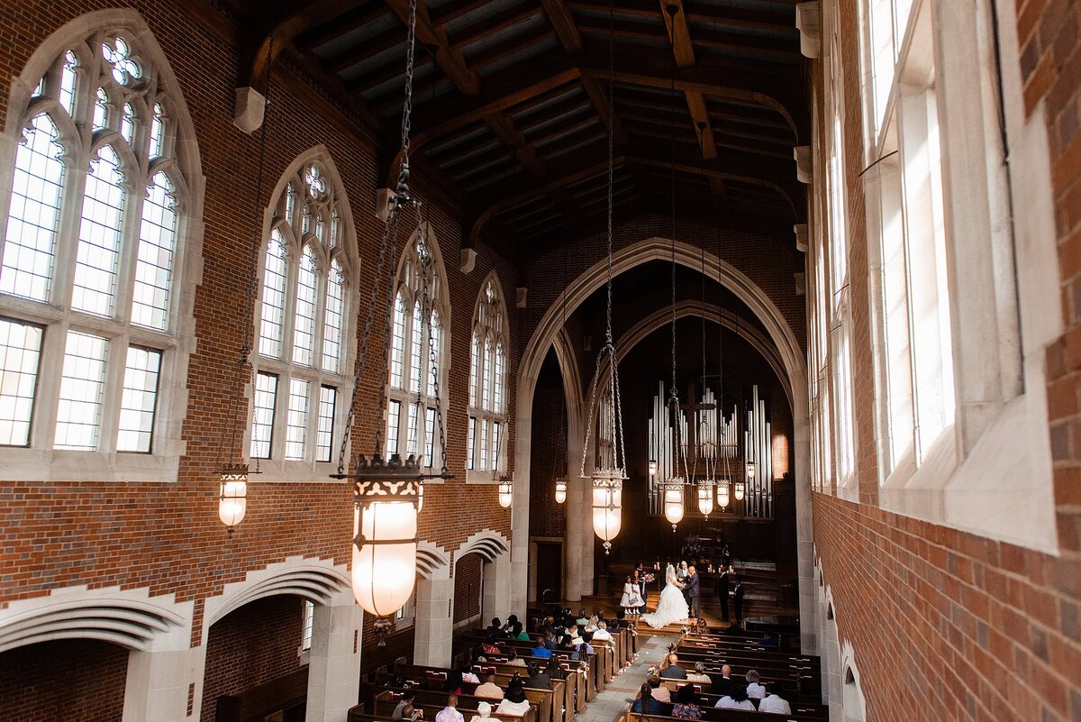 Overhead photo of ceremony inside of Wightman Chapel at Scarritt Bennett Center