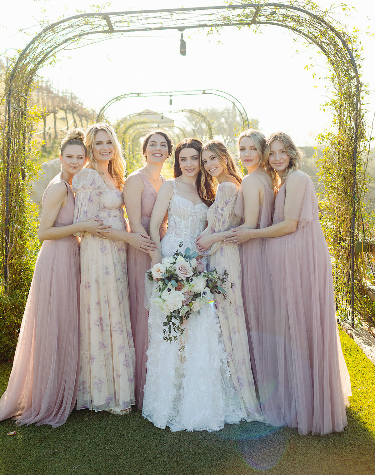 pink and floral bridesmaid dresses