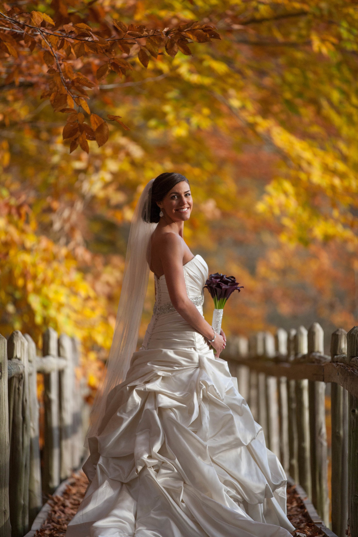 bride standing on bridge