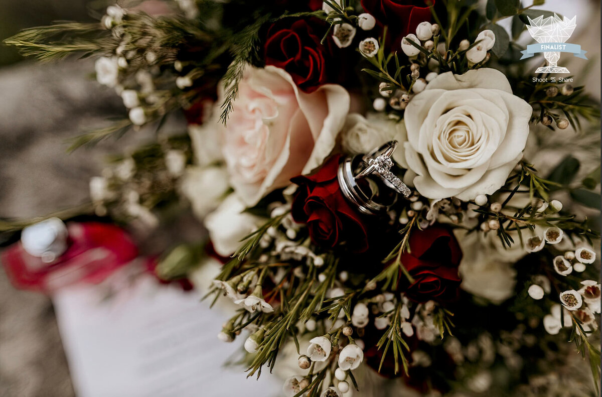 red and white roses in a bouquet