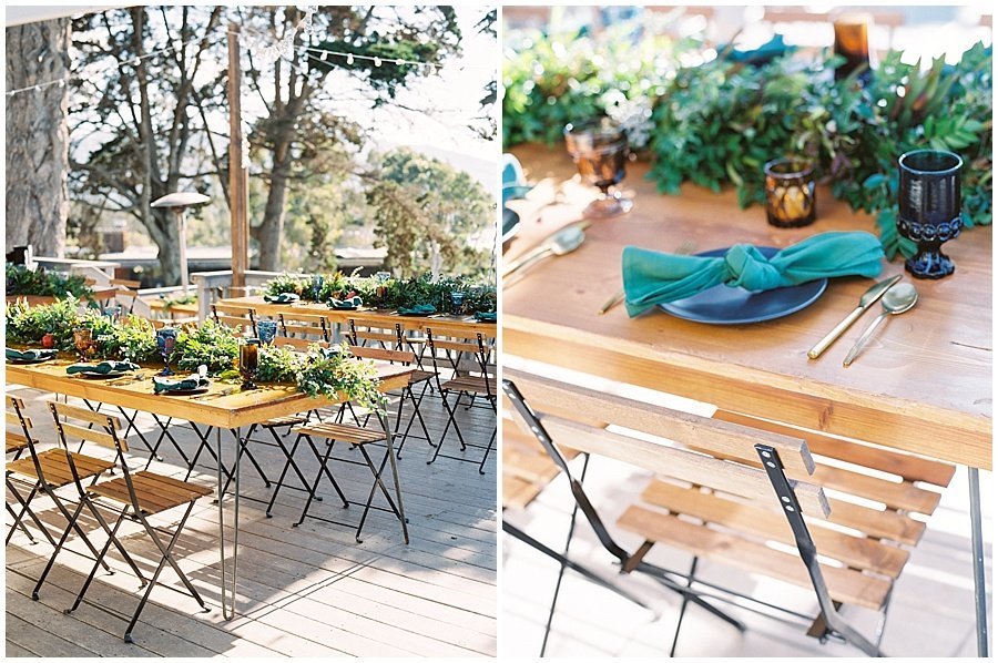 Simple Greenery Outdoor Wedding Reception with Farm Tables and Modern Chair © Bonnie Sen Photography