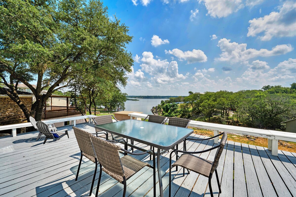 View off the deck of this 3-bedroom, 2.5 bathroom lake house with incredible view of Lake Belton located at Morgan's Point, near Rogers Park and Temple Lake Park.
